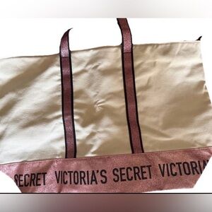 Victoria's Secret Cream Tote with Metallic Pink Accents